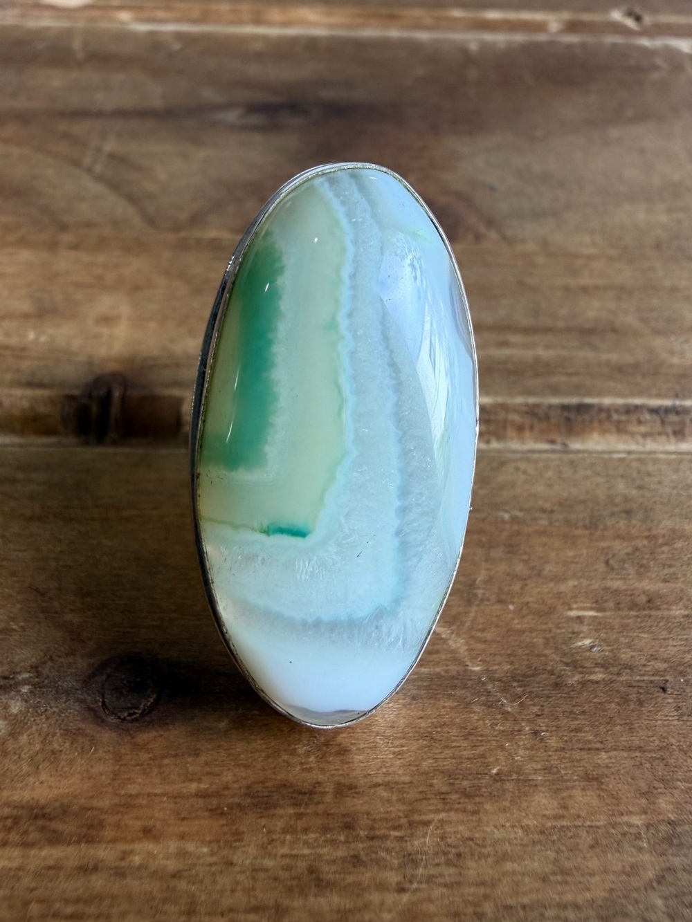 Banded Agate Stone Crystal Gemstone Ring Size 7 Silver 925 Plated Vintage Boho